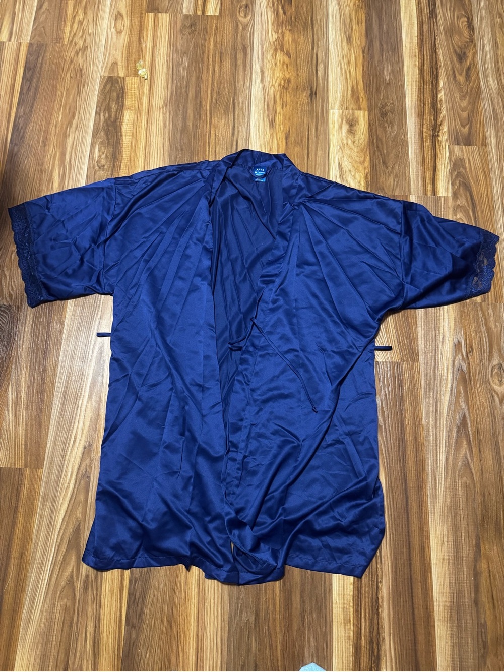 Apt. 9 Navy Satin Kimono Robe with Lace Trim